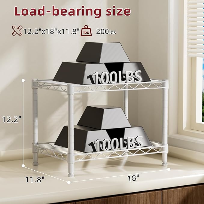 SINGAYE 2 Small Wire Shelves Garage Pantry Close Home Organizers and Storage Bathroom Shelf Laundry Room Organization Adjustable Book Metal Shelving Unit