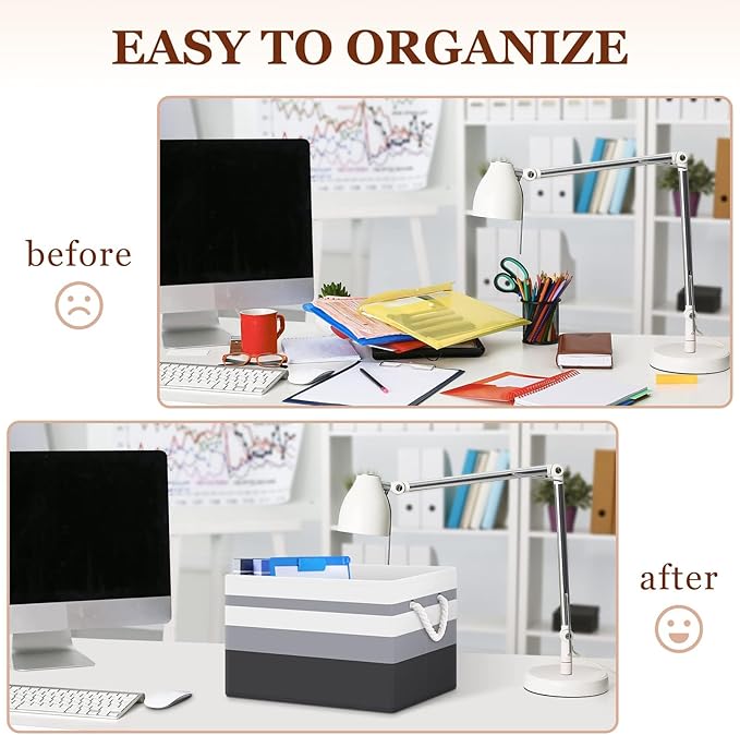 Fab totes Storage Bins [3-Pack], Foldable Storage Baskets for Organizing Toys, Books, Shelves, Closet, Large Storage Box with Rope Handles, Sturdy Organizer Bins,Gradient Grey