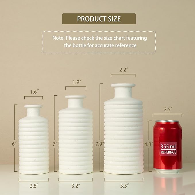 Ceramic Vase Set, Cream White Vases Home Decor, Boho Rustic Farmhouse Vase for Pampas Grass Fresh Flowers, Modern Vases for Living Room, Bedroom, Bathroom, Entryway, Dresser Table Decor