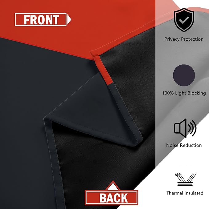 Red Black 100% Blackout Curtains for Bedroom 72 inch Length 2 Panels Set White Grey Modern Abstract Geometric Black Out Curtains Insulated Room Darkening Window Drapes for Living Room, 42Wx72L