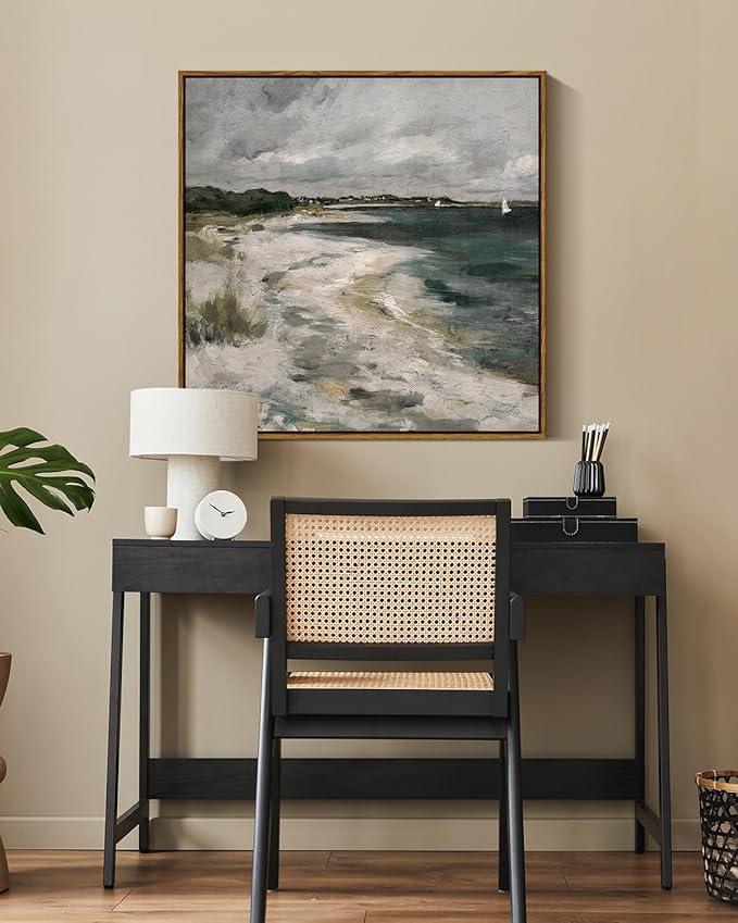 InSimSea Square Framed Canvas Wall Art, Room Decor Scenery Clouds Coastal Seaside Wall Decor, Canvas Oil Paintings Home Wall Artwork, Classical Art Prints for Living Room, Bedroom, Office 24"x24"