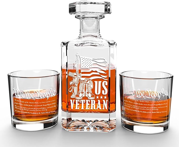 FURSARCAR Gifts for Men Dad Birthday, Military Boots Whiskey Decanter Set with 2 Glasses, Unique Cool Mens Fathers Birthday Gift from Daughter Son, Xmas Retirement Present Decanter Sets for Man