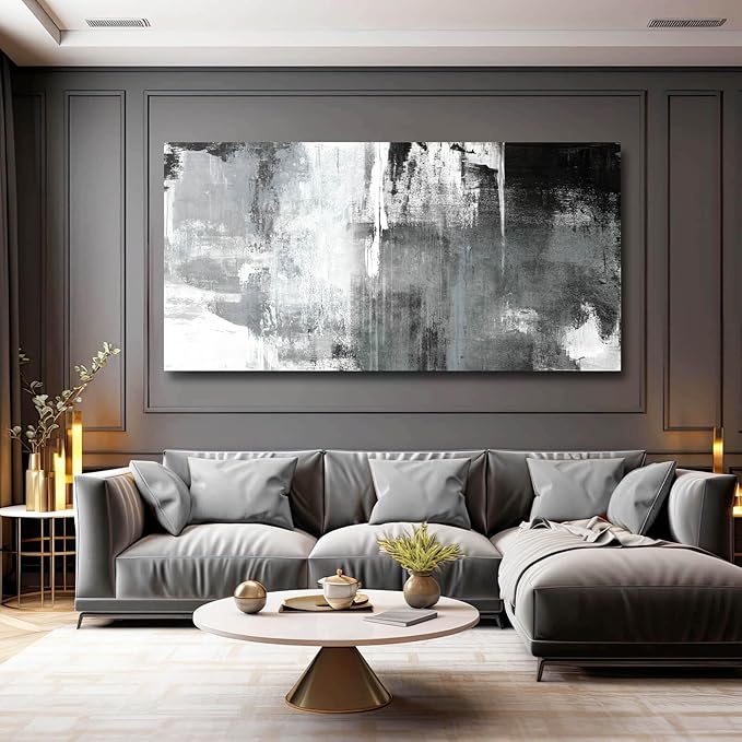 Large Canvas Wall Art/Black And White Abstract Wall Art for Living Room/Hand-Painted Artwork Decor for Dinning Room Bedroom Hotel Office Kitchen 29x58 In