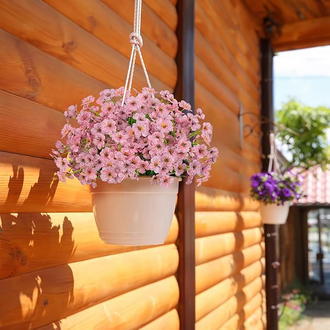 21 Bundles Outdoor Artificial Flowers UV Resistant Fake Silk Flowers No Fade Faux Plastic Plants Garden Porch Window Box Decoration (Pink)