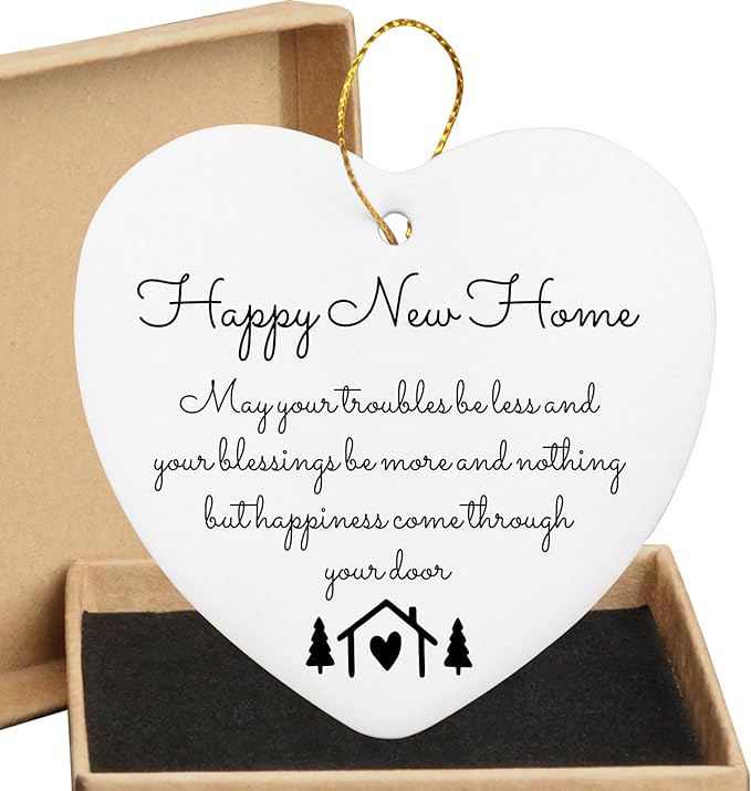 House Warming Gifts New Home 2025 - Happy New Home Ornament - Housewarming Gifts for New House, Newlywed, Married, Couple, Mr, Mrs, Him, Her - Heart Hanging Plaque