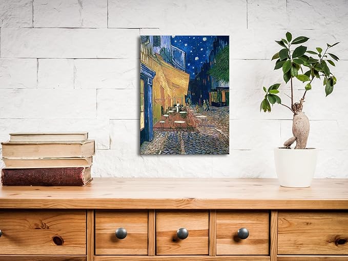Wieco Art Cafe Terrace at Night Modern Stretched and Framed Giclee Canvas Prints Van Gogh Oil Paintings Reproduction Cityscape Picture on Canvas Wall Art Ready to Hang for Bedroom Home Decor