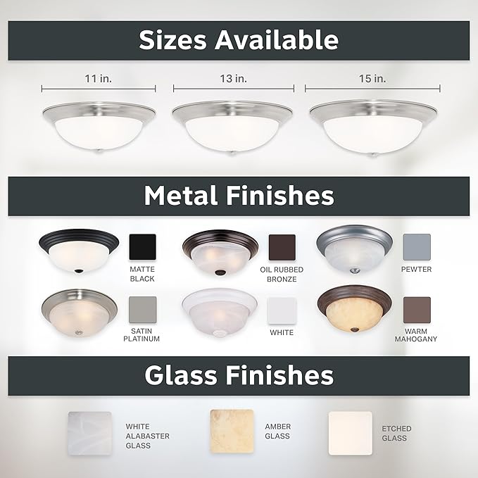 DESIGNERS FOUNTAIN Reedley 2-Lights Flush Mount Ceiling Light, 13 Inch Lighting Fixture for Kitchen, Bedroom, Bathroom, and Hallway, Satin Platinum with Etched Glass, 1257M-SP-W
