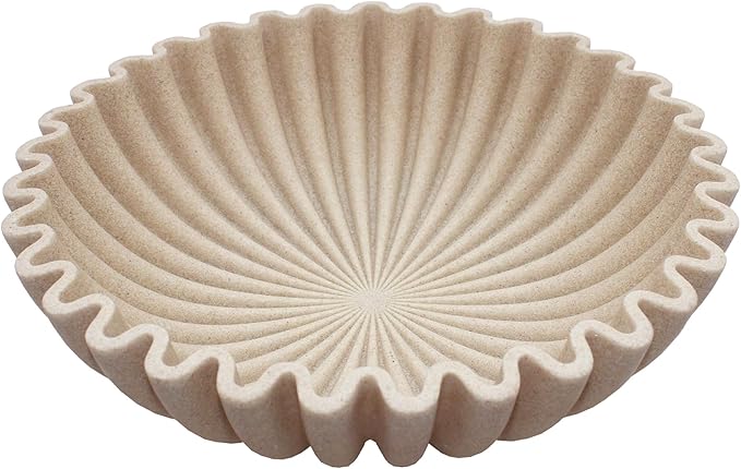 Ruffle Decorative Bowl, Large Fruit Bowl for Kitchen Counter, Stylish Key Bowl for Entry Table, Handcrafted Home Decor Display bowl, Artificial Stone Beige