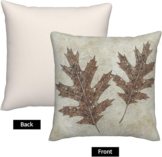 Fall Pumpkin Pillow Covers 16x16 inch Set of 4, Linen Autumn Outdoor Thanksgiving Harvest Maple Fallen Leaves Rustic Farmhouse Decorations for Sofa Couch