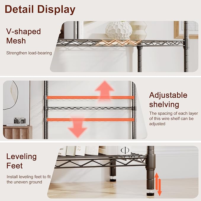 BestOffice | 4-Tier Wire Storage Shelves | 36x14x54 | Black | with Adjustable Racks | Heavy-Duty Metal Shelf, Holds Upto 1000 lbs | No-Tool Assembly | Ideal for Home & Garage Shelving