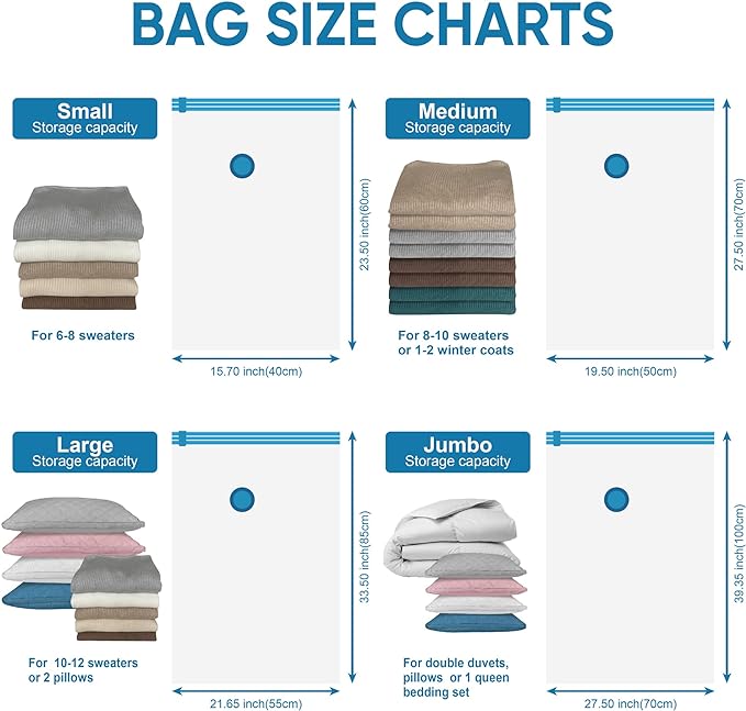 Space Saver Vacuum Storage Bags, 6 Pack Large Space Saver Bags with Pump, Storage Vacuum Sealed Bags for Clothes, Comforters, Blankets, Bedding (Large)