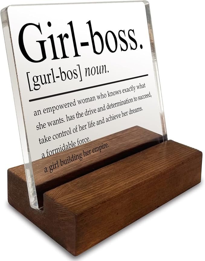 Inspirational Quotes Home Office Desk Decor, Motivational Minimalist Decor Art Acrylic Plaque With Wooden Stand Sign Funny Home Office Desk Sign Gift for Women Colleague Friend Cowoker