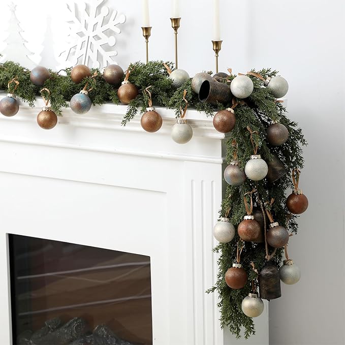 24 Pcs Neutral Textured Christmas Ball Ornaments 2.36'' Vintage Christmas Tree Decor Modern Rustic Brown Ornaments with Loop Shatterproof Hanging Ball for Xmas Farmhouse Decor (Earth Color)