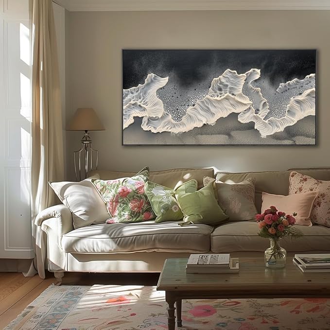 Wall Art Modern Flowers Artwork Love Heart Wall Decor White Canvas Prints for Living Room Bedroom Dining Room Home Office Decor Large Framed Ready to Hang 24"x48"