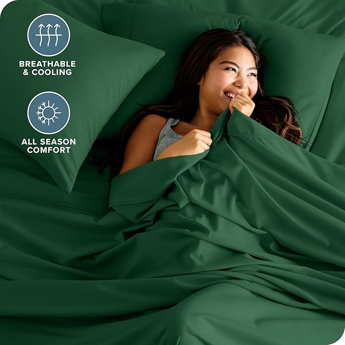 Bare Home Queen Sheet Set - Luxury 1800 Ultra-Soft Microfiber Bed Sheets - Double Brushed - Deep Pockets - Easy Fit - 4 Piece Set - Bedding Sheets & Pillowcases (Queen, Forest Green)