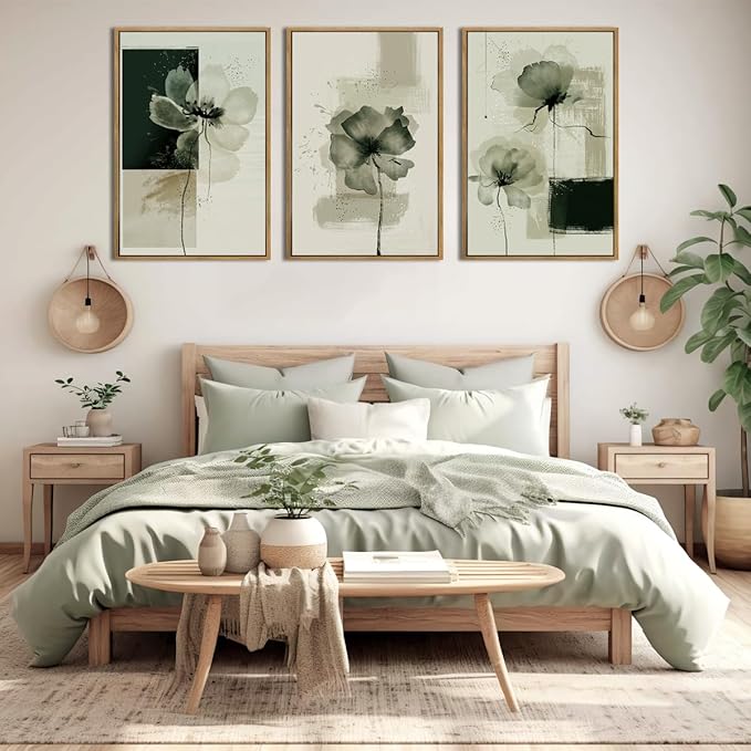 ANHUIB Black Neutral Floral Wall Art 16x24 Inch Abstract Flower Wall Decor Waterolor Painting Set of 3 for Living Room Bedroom Bathroom