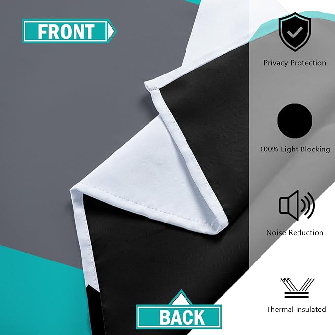 Teal/Turquoise 100% Blackout Curtains 45 inch Length 2 Panels Set Black White Grey Modern Abstract Geometric Drapes for Kitchen Curtains Insulated Room Darkening Small Window Curtains, 52Wx45L