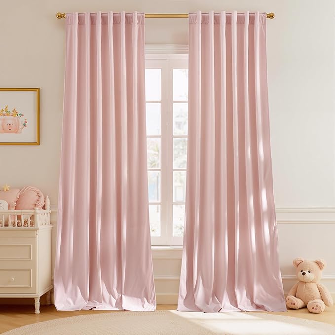 StangH Dusty Pink Velvet Curtains - Room Darkening Thermal Insulated Window Drapes for Bedroom, Living Room, Home Theater - Super Soft Rod Pocket & Back Tab Curtains, 52 x 84 inches, 2 Panels