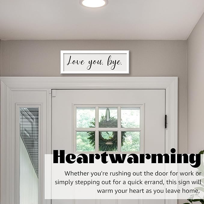 Living Room Wall Decor, Love You Bye Sign Above Door Boho Wall Decor, Framed Wall Art Home Decor, Unique Foyer Decor for Entryway, House Warming Gifts New Home Couple Valentine's White