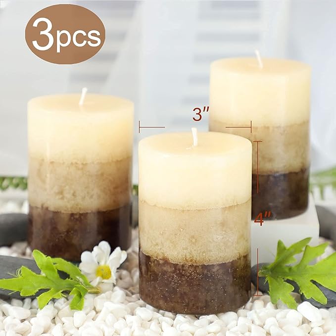 Pillar Candles Vanilla Cupcake Scented Immeiscent Aromatherapy Candle 50+ Hours Clean Burning Long Lasting Mottled Layered Candles for Home Scented SPA Restaurant Set of 3