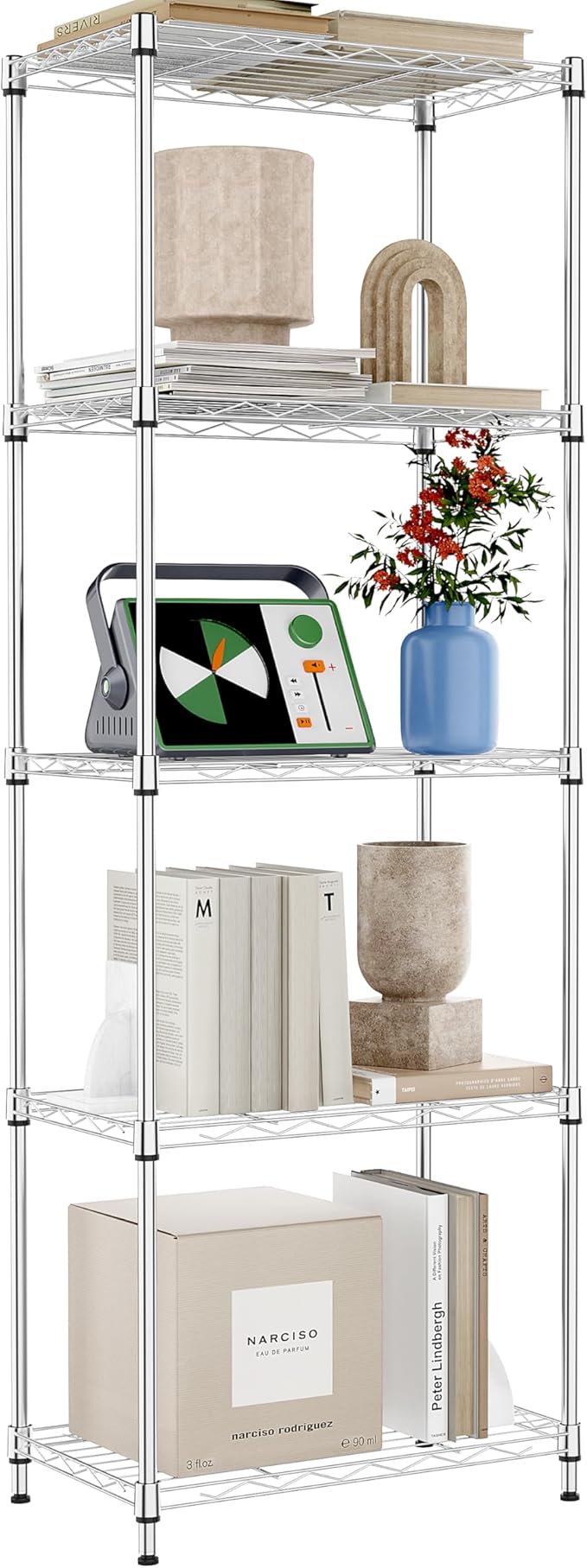 IZEUK 5 Tier Metal Wire Shelf Unit, Chrome Storage Rack Organizer for Kitchen, Bedroom, Living Room or Laundry Room, 17.7" W x 11.8" D x 55.0" H