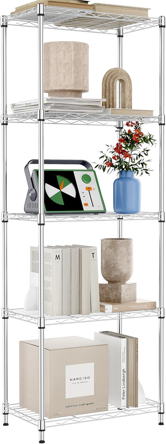 IZEUK 5 Tier Metal Wire Shelf Unit, Chrome Storage Rack Organizer for Kitchen, Bedroom, Living Room or Laundry Room, 17.7" W x 11.8" D x 55.0" H