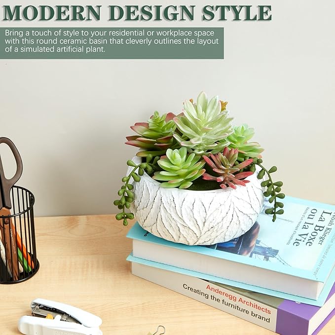 Artificial Succulent Plants Fake Potted Indoor with Ceramic Pot - Home Office, Bedroom, Bathroom Decor - Low Maintenance Desk Plants for Coffee Table & Room Aesthetics