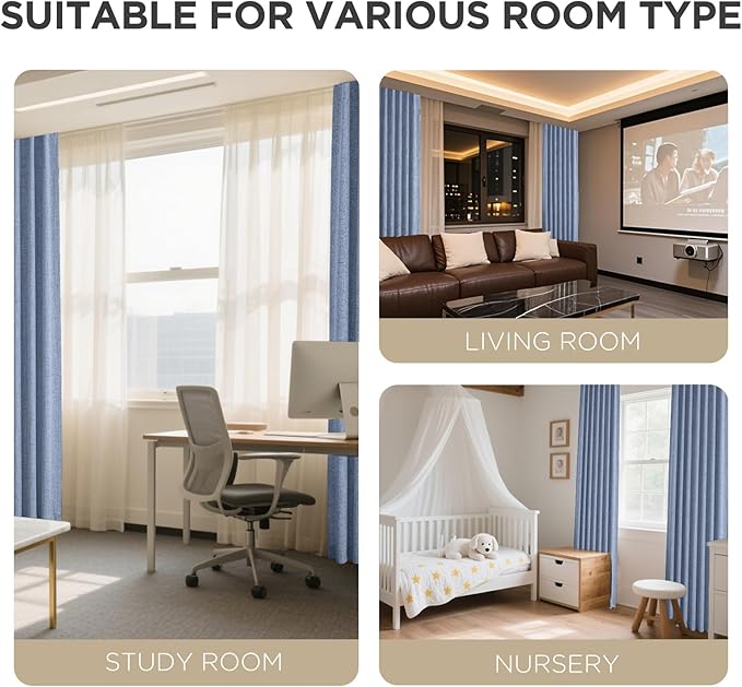 Joydeco Blackout Curtains for Bedroom - 100% Light Blocking 2 Panels Sky Blue Drapes 42" W x 96" L, Thermal Insulated Room Darkening Curtains, Linen Textured for Living Room, Rod Pocket & Back Tabs