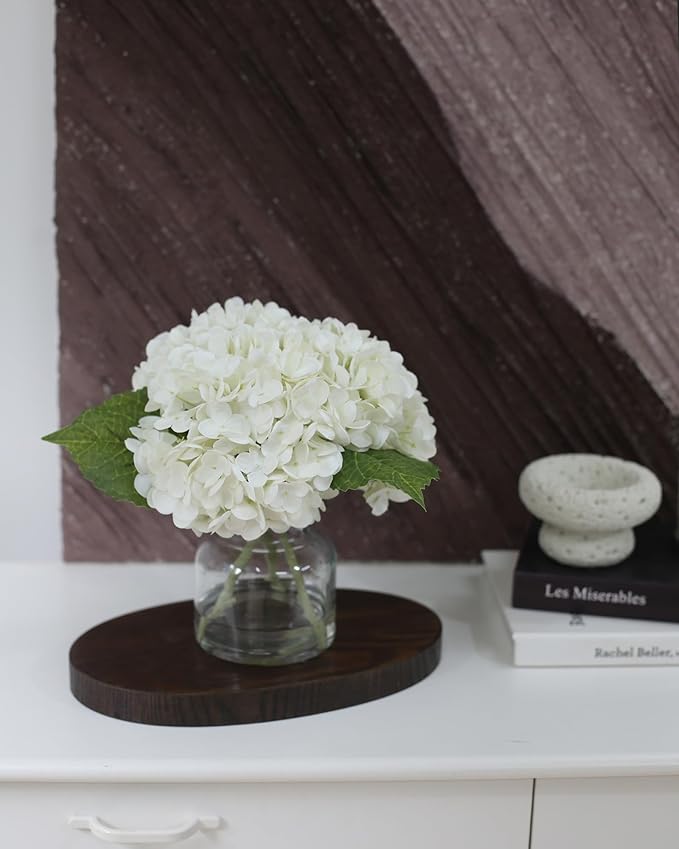 Real Touch Artificial White Hydrangea in Vase for Home Decoration, Fake Centerpieces for Tables, Lifelike Flowers for Bathroom, Office and Water Bar