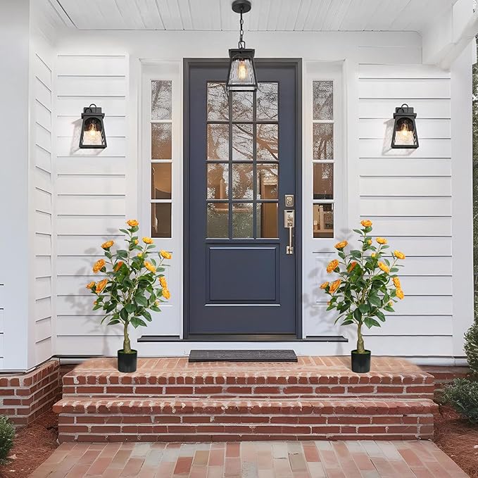 4ft Artificial Camellia Tree with White Silk Flowers - Realistic Faux Flowering Plant for Indoor/Outdoor Decor, Home Staging & Wedding Centerpieces Set of 2-Orange