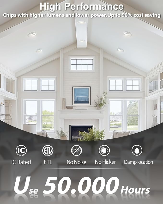 zouzai 5CCT LED Gimbal Led Recessed Light with Junction Box, 360°+90° Adjustable Directional Eyeball Lighting, Dimmable, 2700K/3000K/3500K/4000K/5000K,ETL&Energy Star (6 inch, White 1 Pack)