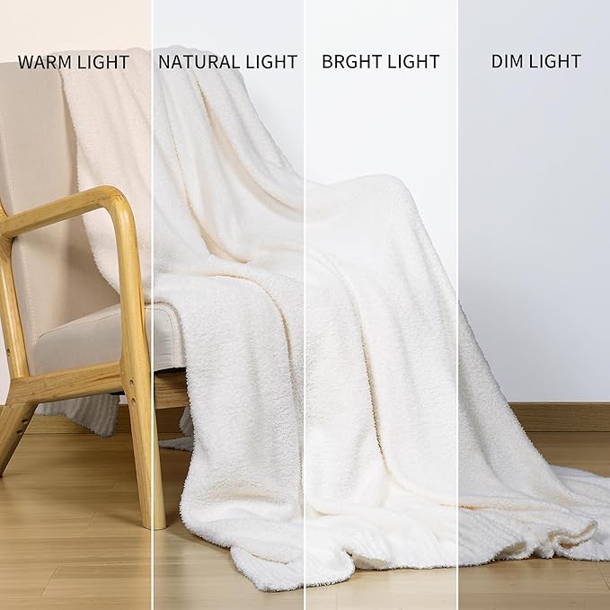 JOOJA Cream White Blanket Warm Queen Size Fuzzy Knitted Blanket, Oversized Luxury Bed Blankets, Soft Queen Blanket for Bed, Lightweight Plush Blanket Queen Size for Cozy Nights (Cream, 90x90)