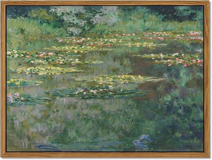 Framed Claude Monet Wall Art – Vintage Water Lilies Pond Painting Wall Decor, Impressionist Living Room Wall Art, Classic Aesthetic Canvas Prints for Bedroom Kitchen Bathroom – 12"x16"