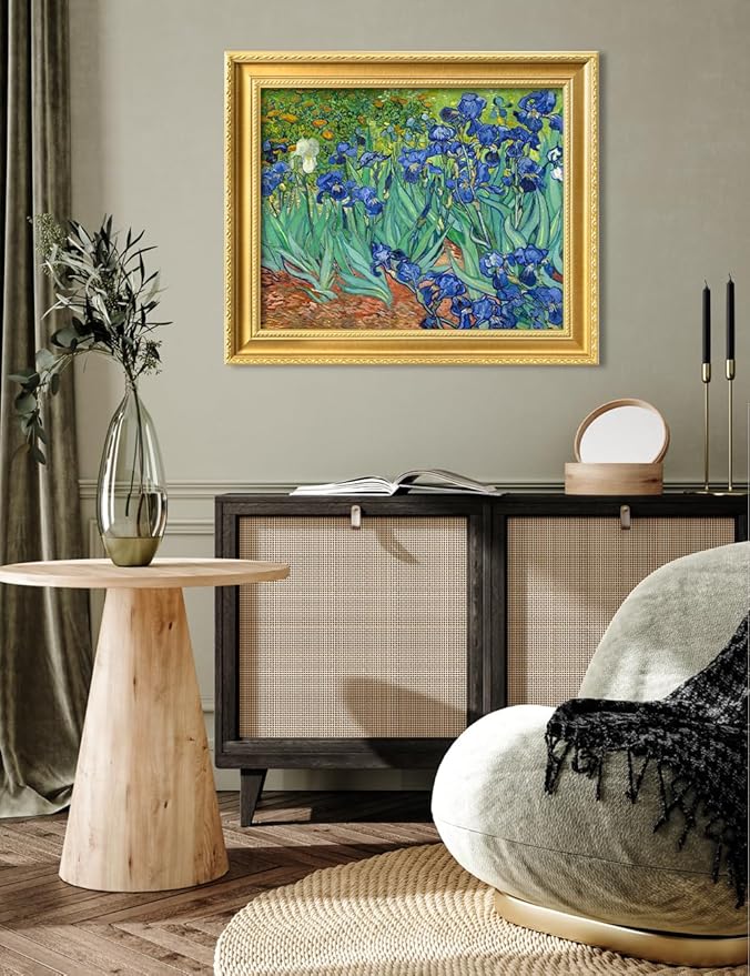 DECORARTS - Irises in the Garden by Vincent Van Gogh. Giclee Print on Acid-Free Canvas in Gold Solid Wood Frame. Picture Size: 20x16, Total Size: 24.75x20.75, Made in USA