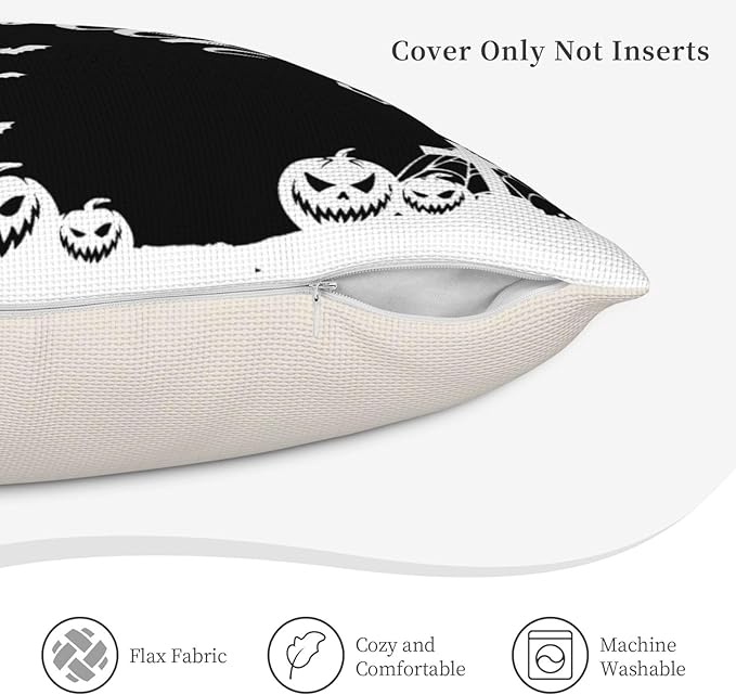 Halloween Pillow Covers 16x16 inch Set of 4, Linen Outdoor Pumpkin Spider Web Vintage Farmhouse Party Supplies Black and White Decorations for Sofa Couch