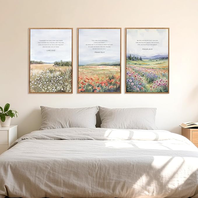 CHDITB Inspirational Bible Verse Framed Canvas Wall Art Set, Christian Scripture Floral Wall Decor, Religious Spiritual Art Print, Uplifting Religious Painting for Church Girl Bedroom Decor 24"x36"x3