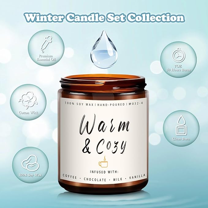 Warm & Cozy Soy Scented Candle - Holiday Scent for Home & Winter Christmas Gifts