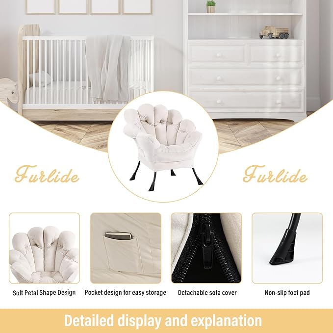 Lazy Chair, Modern Floral Reading Chair with Folding Footrest, Lounge Accent Chair, Comfortable Oversized Armchairs for Bedroom, Living Room, Courtyard, Velvet Beige