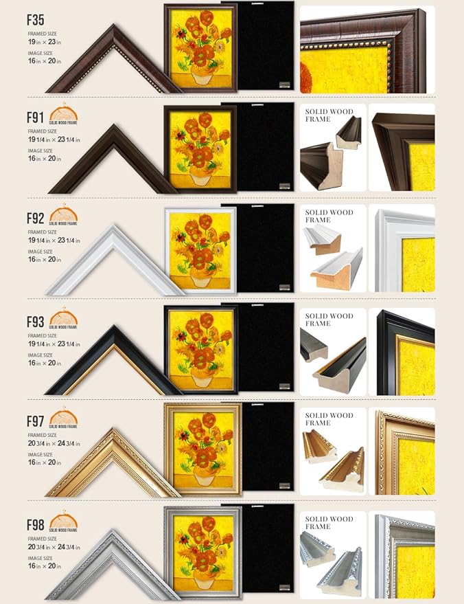 DECORARTS - Sunflowers - Vincent Van Gogh Giclee Prints w/Antique Brown Frame for Wall Decor. Picture Size: 16x20, Total Size w/Frame: 19x23
