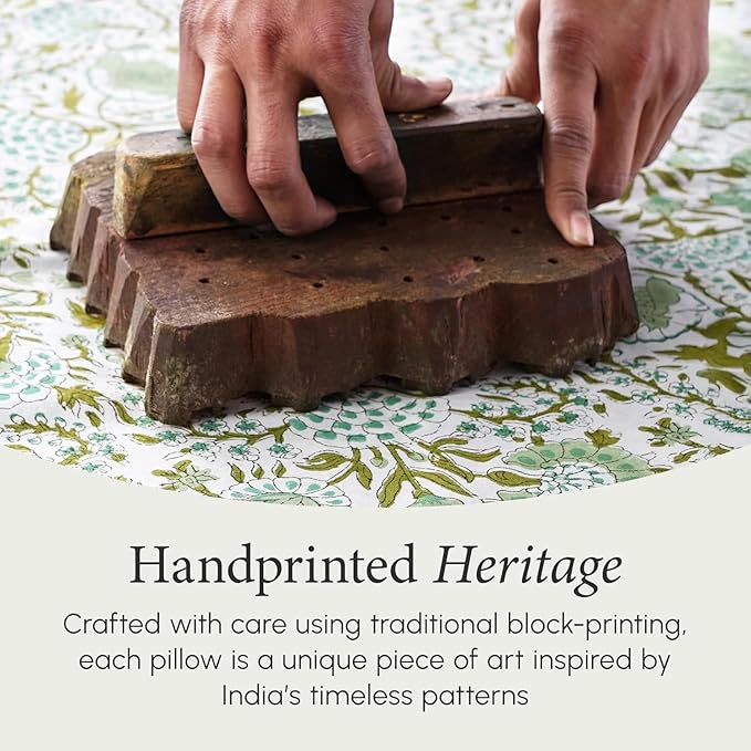 CPC 100% Cotton Throw Pillow Covers 16X16 Green Block Print Pattern Couch Pillow, Cute Boho Decorative Pillows for Living Room, Bedroom with Hidden Zipper- Coral Pink