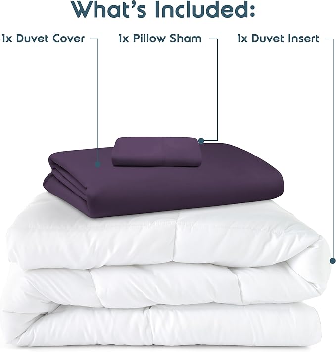 Nestl Twin Duvet Cover Set with Comforter Insert - Purple 3 Piece 68x90 Duvet Cover & 1 Pillow Sham with White Quilted Down Alternative Comforter, Ultra Soft, All Season