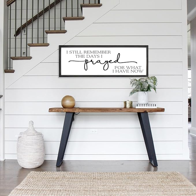 MODE HOME Large Wall Art - "I Still Remember The Days I Prayed for What I Have Now" - Inspiring Farmhouse Wall Decor for Bedroom, Above Bed Wall Decor, Living Room, or Dining Room Display, Rustic Bedroom Wall Art for Home Decor 42x15 inch
