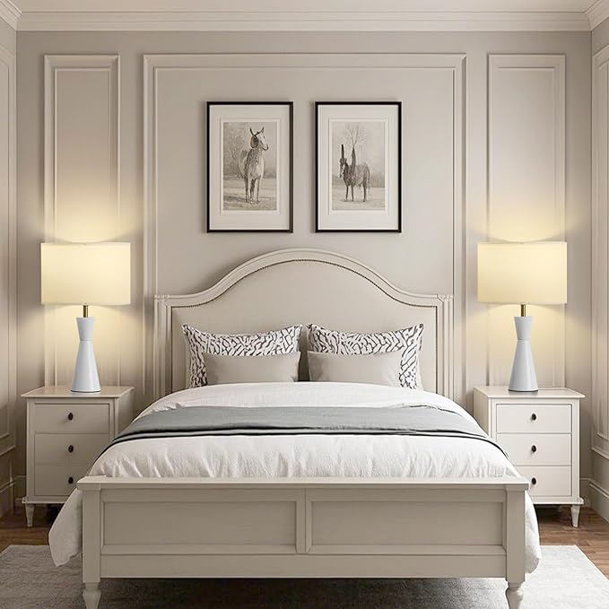 Nightstand Lamps Set of 2, 3-Color Dimmable White Bedside Lamp for Livingroom/Bedroom/Entryway and Other Rooms, Led Bulb Included