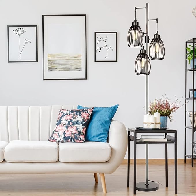 68’’ Dimmable Floor Lamp, 3 x 800LM LED Edison Bulbs Included, Industrial Floor Lamps for Living Room, Rustic Tall Lamps Standing Lamp for Bedrooms Living Room