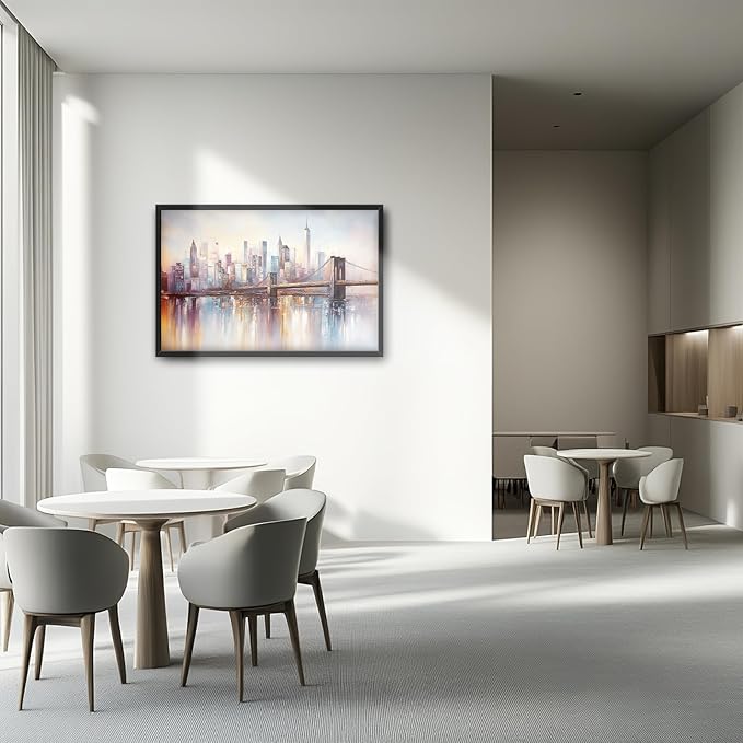 Olivine Large Wall Art, Brooklyn Bridge Pictures Wall Decor, New York Cityscape Canvas Prints Painting, Framed Artwork for Bathroom Bedroom Living Room Office Home Decoration 36"x24"