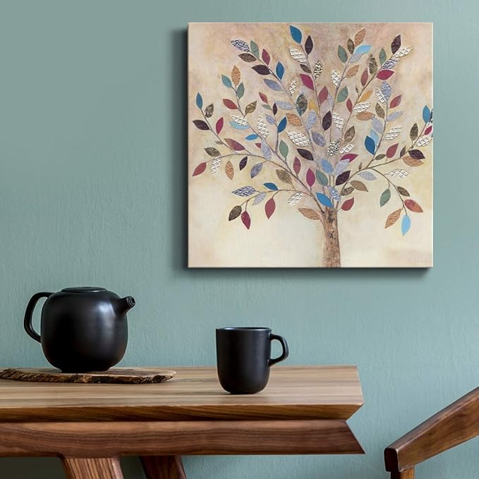 Wexford Home Square Premium Gallery Wrapped Canvas Flower Multicolor Wall Art Abstract Floral Romance Modern Pictures Print for Home Office, Ready to Hang, Whimsical Wood, 10x10