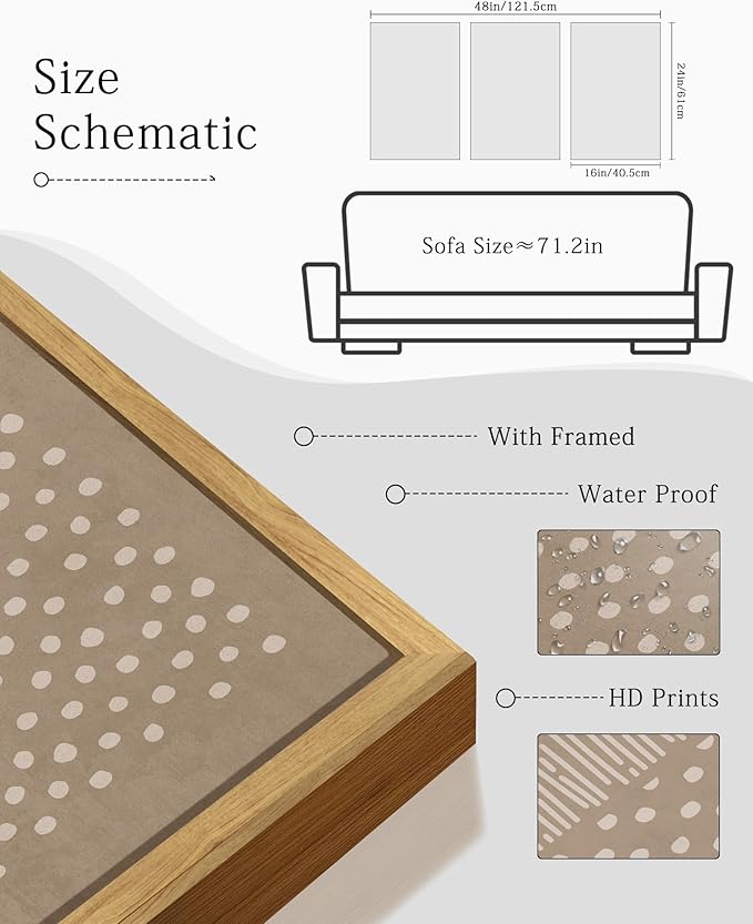 KUVIOKE Boho Mid-Century Modern Wall Art Framed Neutral Retro Minimalist Geometric Prints Rustic Bohemain Artwork Kitchen Dining Room 16x24in (Natural Framed)