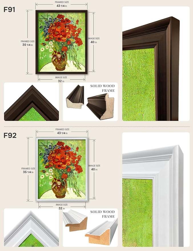 DECORARTS - Red Poppies and Daisies by Vincent Van Gogh, Large Giclee Canvas Print with Solid Wood Frame, Oversized Wall Art Decor