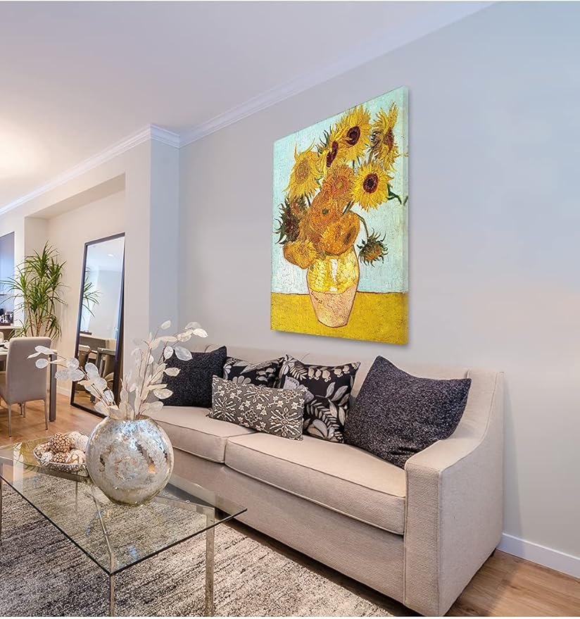 DECORARTS - Twelve Sunflowers, Vincent Van Gogh Art Reproduction. Giclee Print on Canvas. Wall Art for Home. 40x32