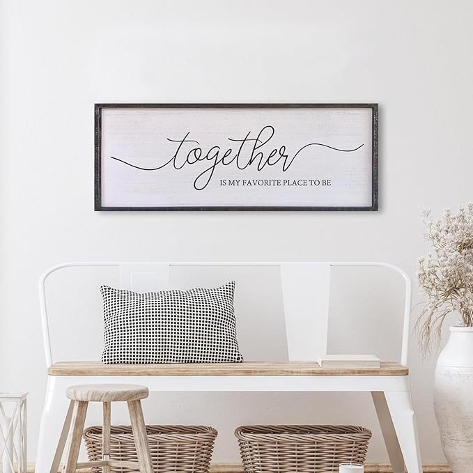 Surfapans Together Is My Favorite Place to Be Sign Wall Decor 40"X15" Bedroom Above Bed Rustic Large Beautiful Home Master Room Beautiful Soild Wood Framed Over Bed Hanging Couple Wall Art (Black)